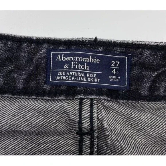 Abercrombie Fitch Womens Denim Mini Skirt Sz 4 27 Black Distressed A‎ Line Jean - Picture 6 of 7